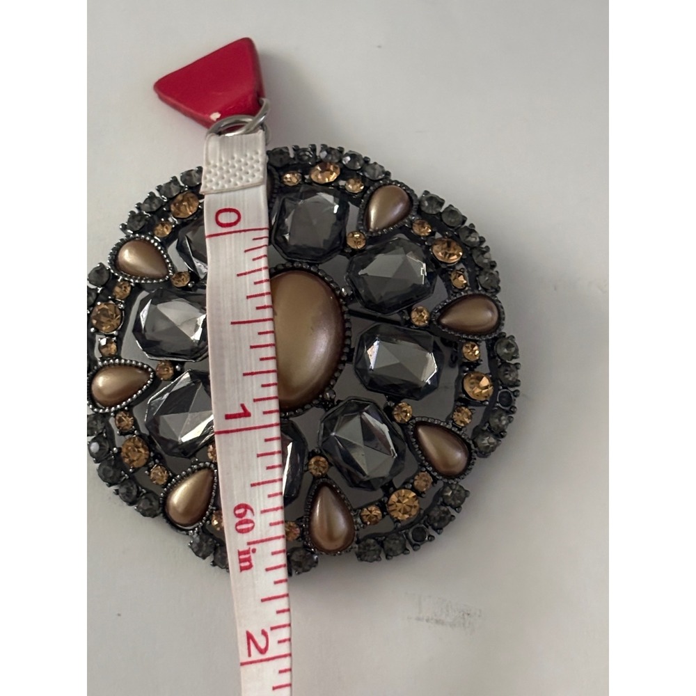 Monet Vintage Round Brooch Gunmetal Smoky Grey & Amber-Tone Rhinestone Old Money - Picture 8 of 8